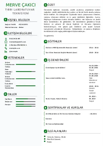 Laboratuvar Teknisyeni Cv Örnekleri cv indir